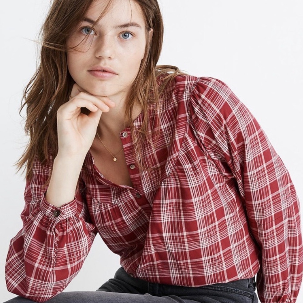 NWT Madewell Plaid Peasant Top